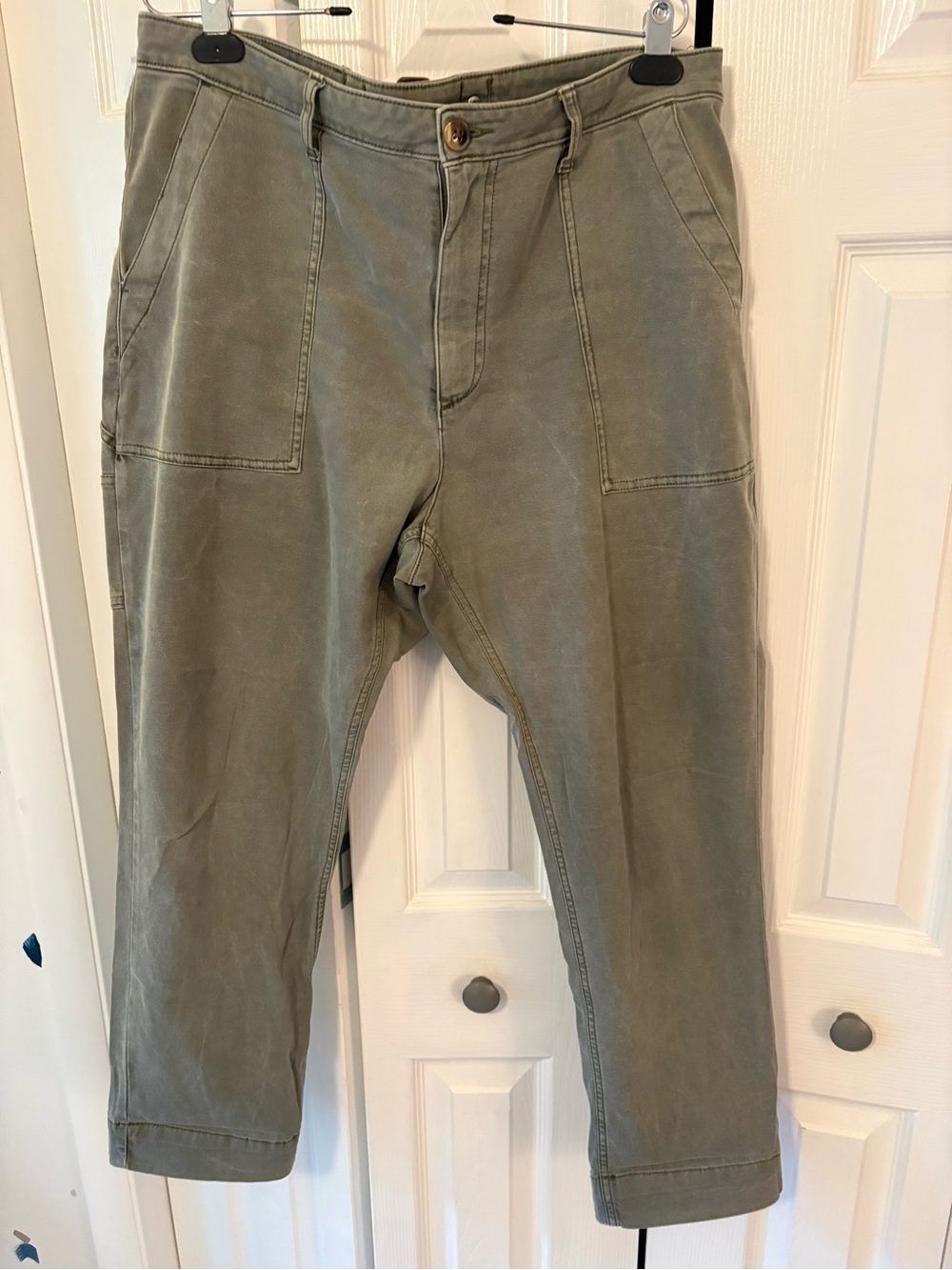 Womens Casual Cotton Utility Pants - Olive Green